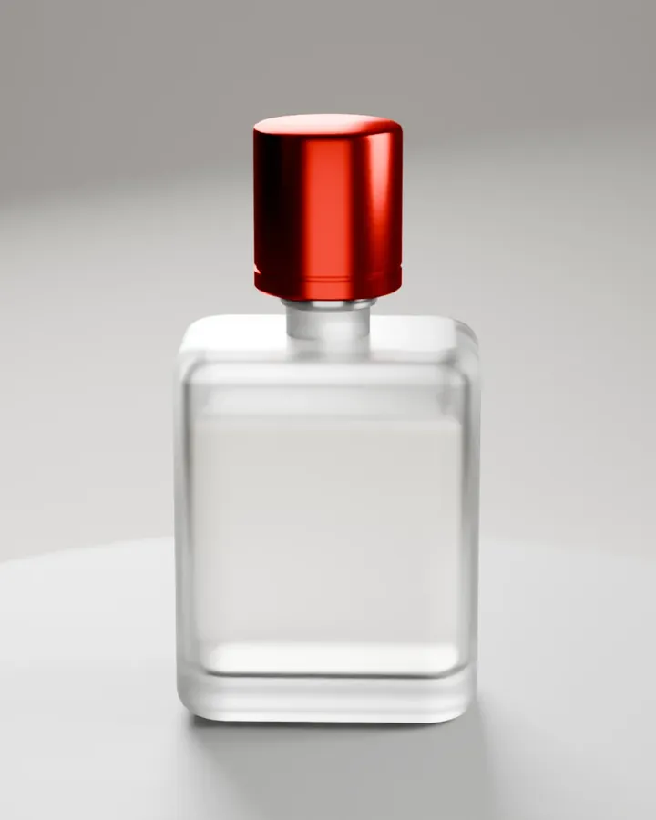 Shot 1, 3D render: the bottle on the podium, front view
